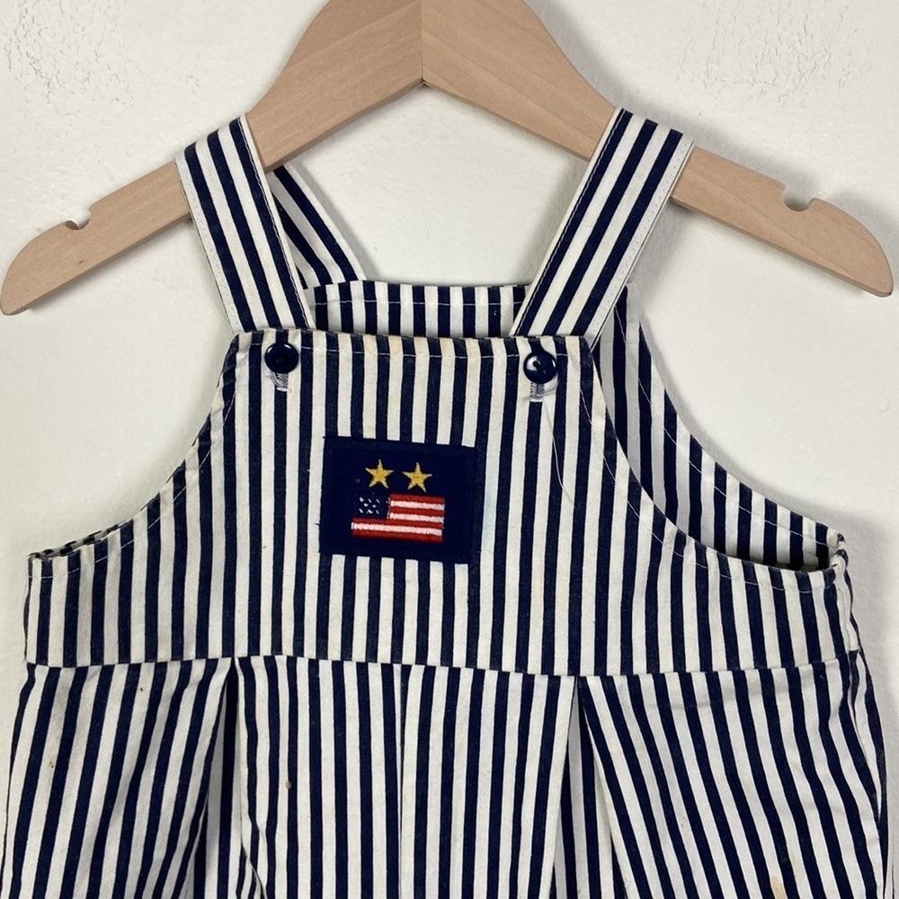Vintage Heartstrings Baby 24 Months Striped Overalls American Flag Patch Striped - Picture 4 of 8